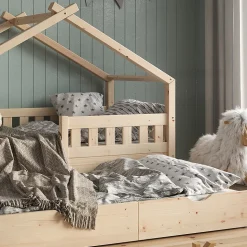 Vitalispa Lit cabane Naturel bois 80x160 cm avec lit dappoint