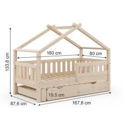 Vitalispa Lit cabane Naturel bois 80x160 cm avec lit dappoint