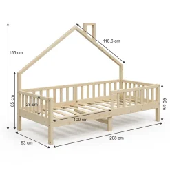 Vitalispa Lit cabane Naturel bois 90x200 cm avec matelas