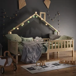 Vitalispa Lit cabane Naturel bois 90x200 cm avec matelas