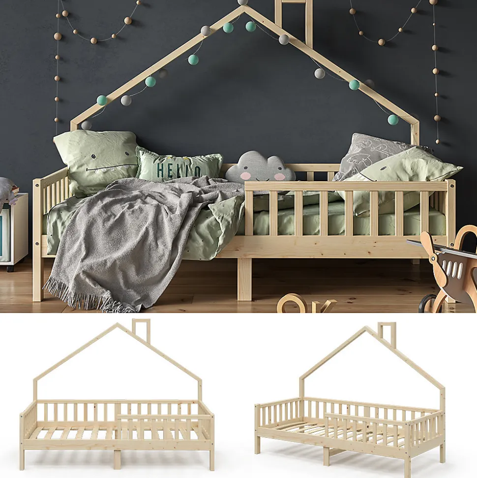 Vitalispa Lit de maison Naturel bois 90x200 cm