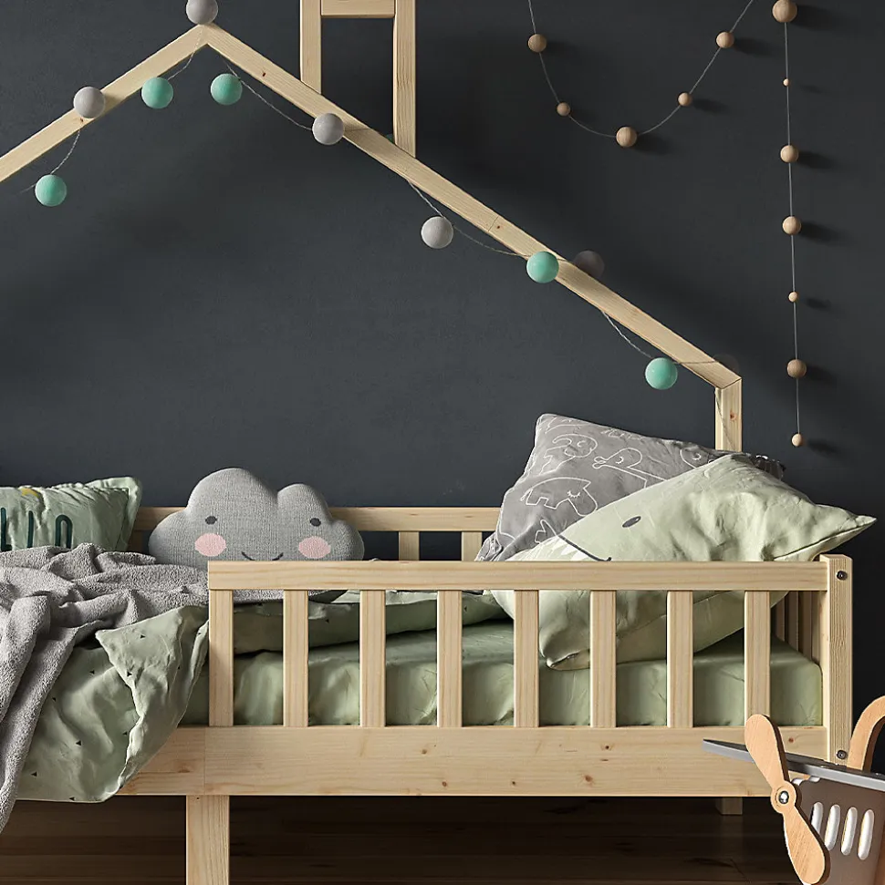 Vitalispa Lit de maison Naturel bois 90x200 cm