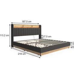 Vitalispa Lit rembourré Anthracite 180x200 cm avec matelas