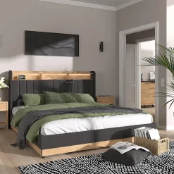 Vitalispa Lit rembourré Anthracite 180x200 cm avec matelas