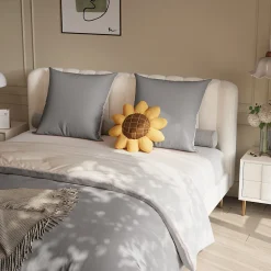 140X200 Parure de lit 4 pièces, lit double, grand lit, 1 housse de couette, 1 drap-housse et 2 taies d'oreiller,gris